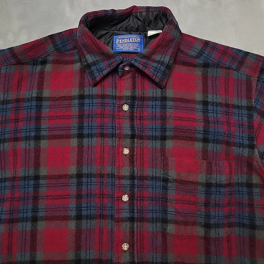 Pendleton Shirt Mens L Red Plaid‎ Wool Flannel Outdoor Made In USA Trail